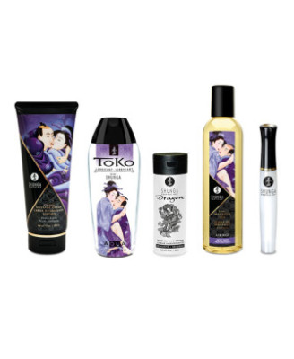 Coffret collection plaisirs charnels 5 produits Shunga + un collier de perles 